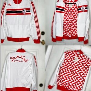 RARE - Adidas White and Red Varsity Jacket with Retro Stripes